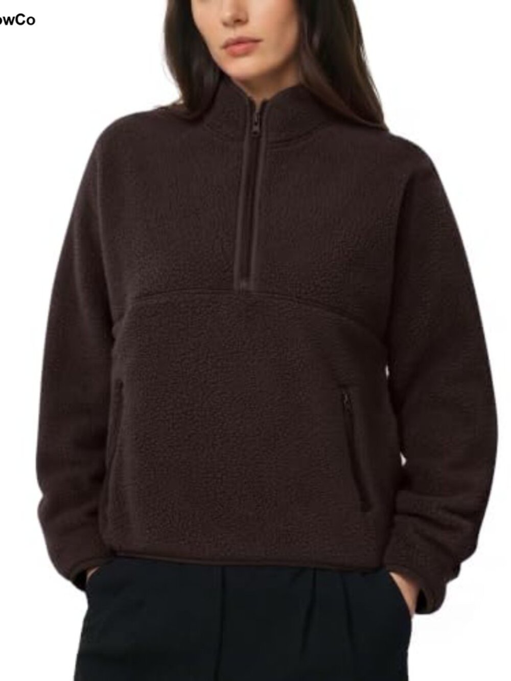 Women Quarter Zip Fleece Pullover Sweatshirt Fuzzy Sherpa Jacket Cropped